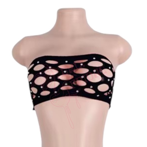 BLACK Rhinestone Mesh Short Set - EXOTIC DANCEWEAR - RAVEWEAR - Picture 2 of 3